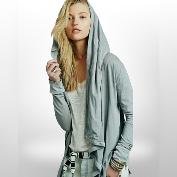 Free People Bond Cardigan Oversized Drape Wrap  Hooded Sweater | Gray | Size M - Picture 4 of 16